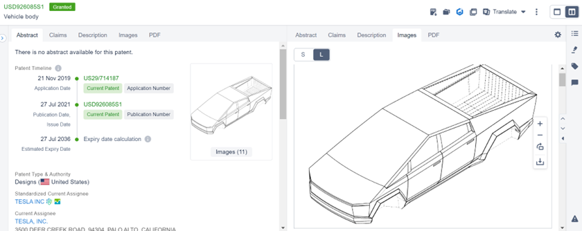 PatSnap Analytics Image Showcasing a Telsa Patent