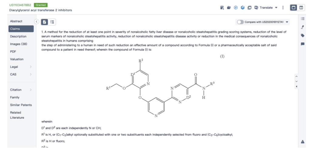 Markush searches for structures and patents using precise structure input, Patsnap Chemical